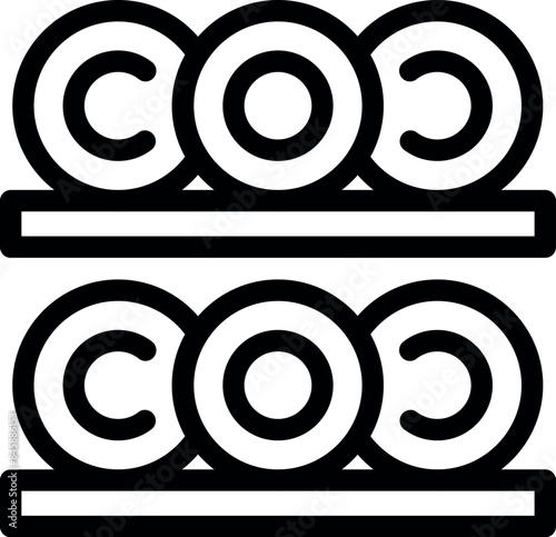 Minimalist black and white line art icon of the copyright symbol displayed on two shelves