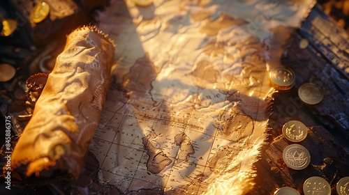 The journey of discovery shown through a treasure map leading to hidden riches