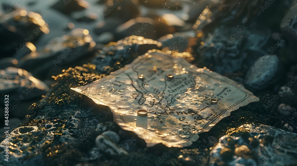 The journey of discovery shown through a treasure map leading to hidden riches The journey of discovery shown through a treasure map leading to hidden riches