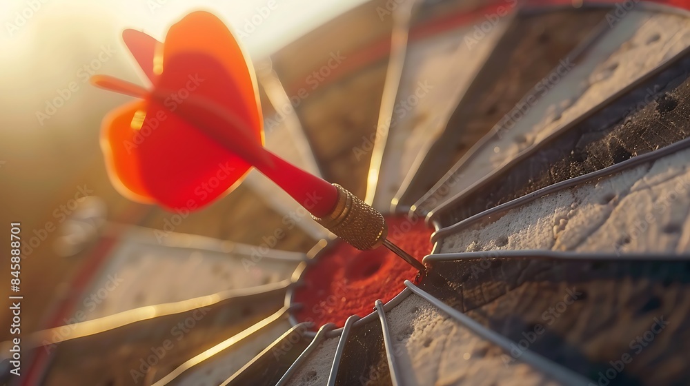 Business marketing success concept red dart arrow in center of the target dartboard Business marketing success concept red dart arrow in center of the target dartboard