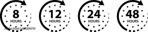 Hours time arrow. Time line icon. Delivery and service time icon. Deadline concept. Work time symbol isolated on white background.