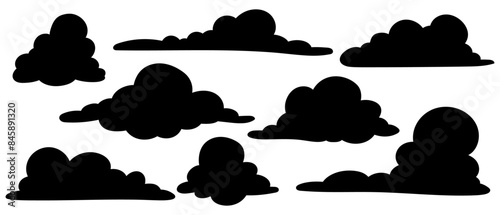 Collection of silhouettes and stamps of clouds. Vector graphics.