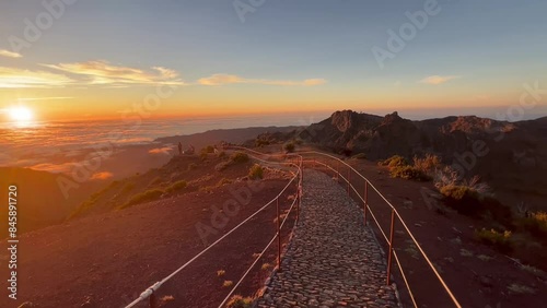 sunrise over the horizon, sunrise over the Pico Ruivo, sunrising over the Madeira island, sunrise over the Atlantic ocean, mountain hiking in the morning 