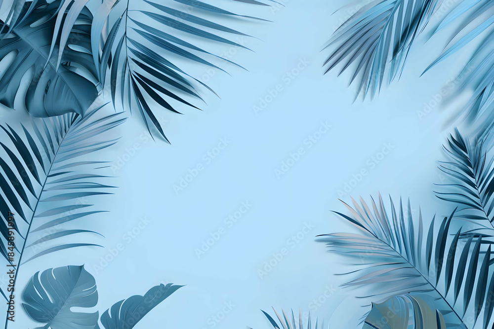 Fototapeta premium Collection of tropical leaves,foliage plant in blue color with space background