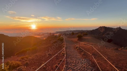 sunrise over the horizon, sunrise over the Pico Ruivo, sunrising over the Madeira island, sunrise over the Atlantic ocean, mountain hiking in the morning 