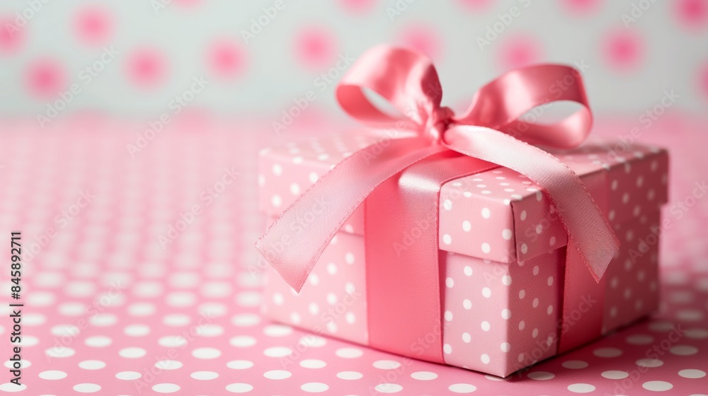 Background White Gift Box with Satin Ribbon on a pink Background Background White Gift Box with Satin Ribbon on a pink Background