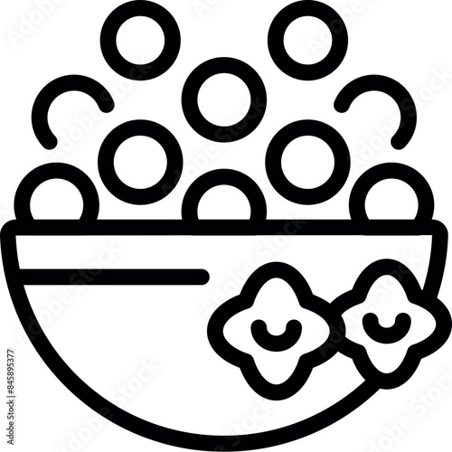 Line art icon of a bowl overflowing with soapy water, bringing a touch of whimsy to bath time