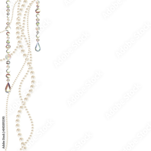Pearls. Beads. Jewelry. Beautiful vector background. Garland. Festive decoration. Crystals. Diamonds.