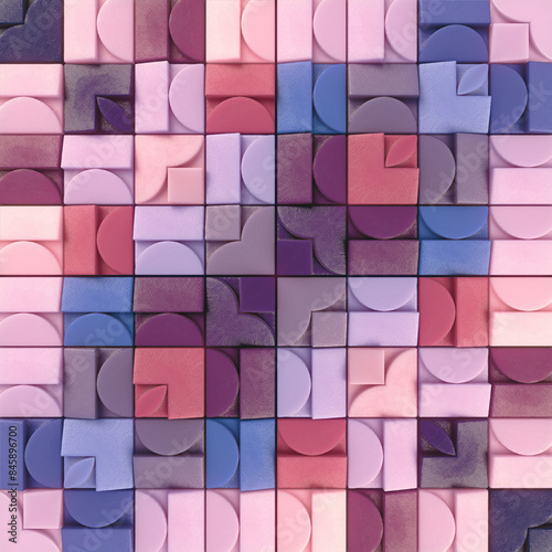 Digital illustration consisting of a grid of rectangles in different colors. Mosaic effect. 3d rendering