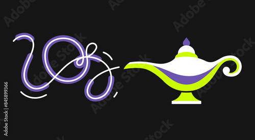 Vector illustration of a genie lamp with magical effect