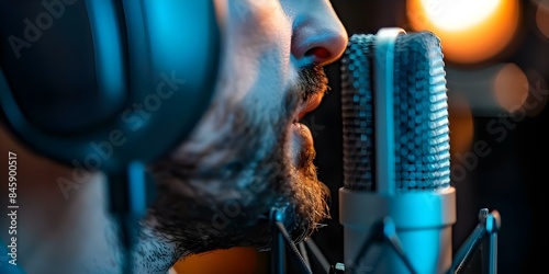 Recording Dubbing with Precision Voiceover Artist in Soundproof Studio. Concept Voiceover Artist, Soundproof Studio, Dubbing, Precision, Recording