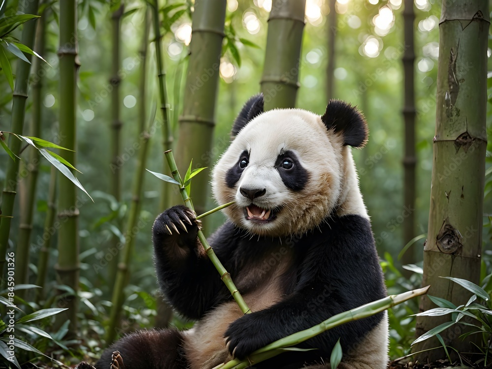 Obraz premium giant panda eating bamboo