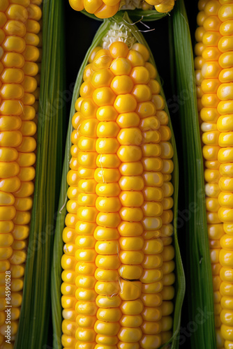 A closeup of the yellow corn texture, symmetrical composition, macro photography style photo