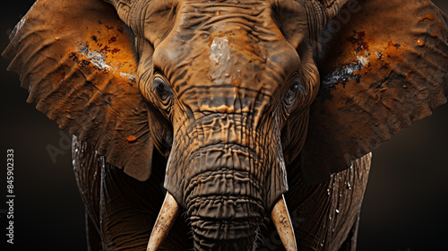 Elephant close-up showcasing intricate details of the elephant's skin and features. The elephant's majestic presence is emphasized in this intimate view, bringing elephant's beauty and grace to life.