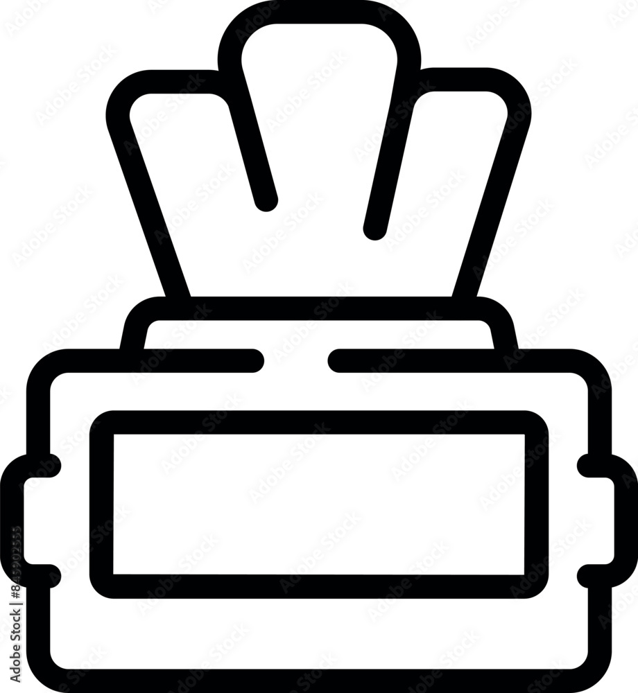 Simple and minimal line icon of a wet wipes pack with open lid showing wipes inside Simple and minimal line icon of a wet wipes pack with open lid showing wipes inside
