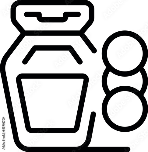 Line drawing of a supplement jar with an open lid and a scoop, ideal for fitness and nutrition topics