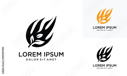 fire logo design template with natural leaves. natural fire logo inspiration
