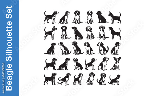 Beagle silhouette Set with editable vector.