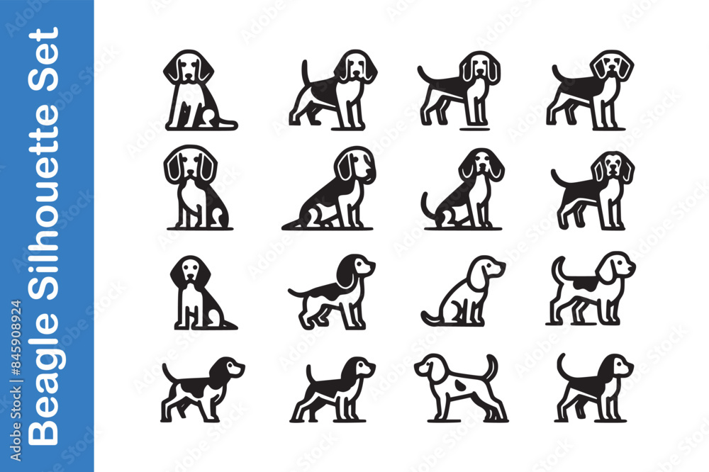 Beagle silhouette Set with editable vector. Beagle silhouette Set with editable vector.