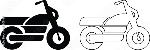 Motorcycle, bike, and motorbike icon set. Side view motorcycle for moped, scooter, roadster, sports, cruiser, touring, scrambler, trial bike, and chopper flat, line isolated on transparent background.