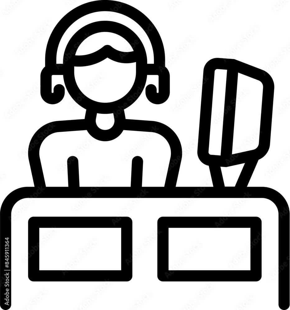 Call center operator working at computer with headset providing customer service Call center operator working at computer with headset providing customer service