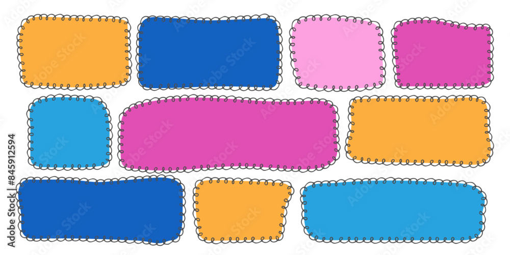Doodle rectangle Text box Frame set. Colorful isolated quote poster. Empty speech bubble. Blank kids simple dialog template collection. Abstract geometric shapes with scribble line Doodle rectangle Text box Frame set. Colorful isolated quote poster. Empty speech bubble. Blank kids simple dialog template collection. Abstract geometric shapes with scribble line