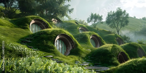Hobbit village inspired by Lord of the Rings. Concept Fantasy Architecture, Magical Landscapes, Themed Photoshoot, Gandalf the Grey photo