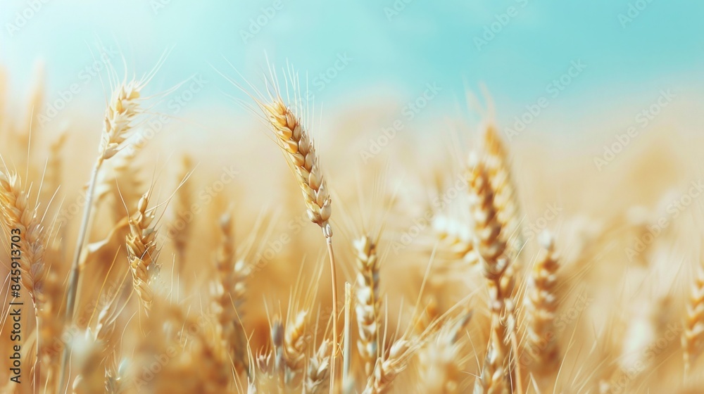 Abstract background of golden wheat ear in field with blue sky Abstract background of golden wheat ear in field with blue sky