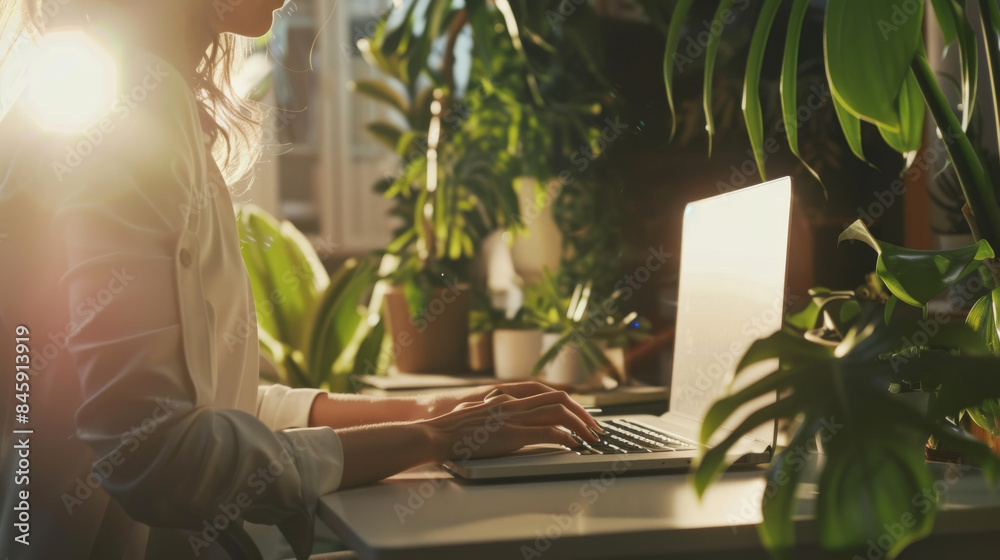 With lush greenery and bright sunlight filling the space, a calming, open-plan office promotes a productive, health-conscious work atmosphere. With lush greenery and bright sunlight filling the space, a calming, open-plan office promotes a productive, health-conscious work atmosphere.