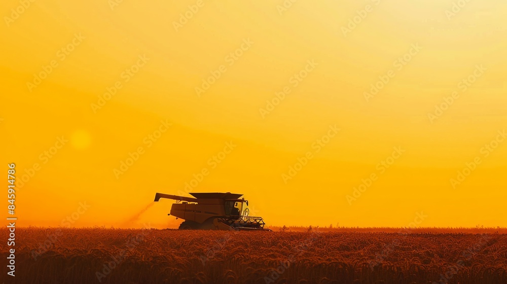 Fototapeta premium Combine harvester machine working in wheat field farm land.