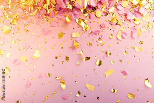 Plum and gold confetti on a gradient from blush to lemon