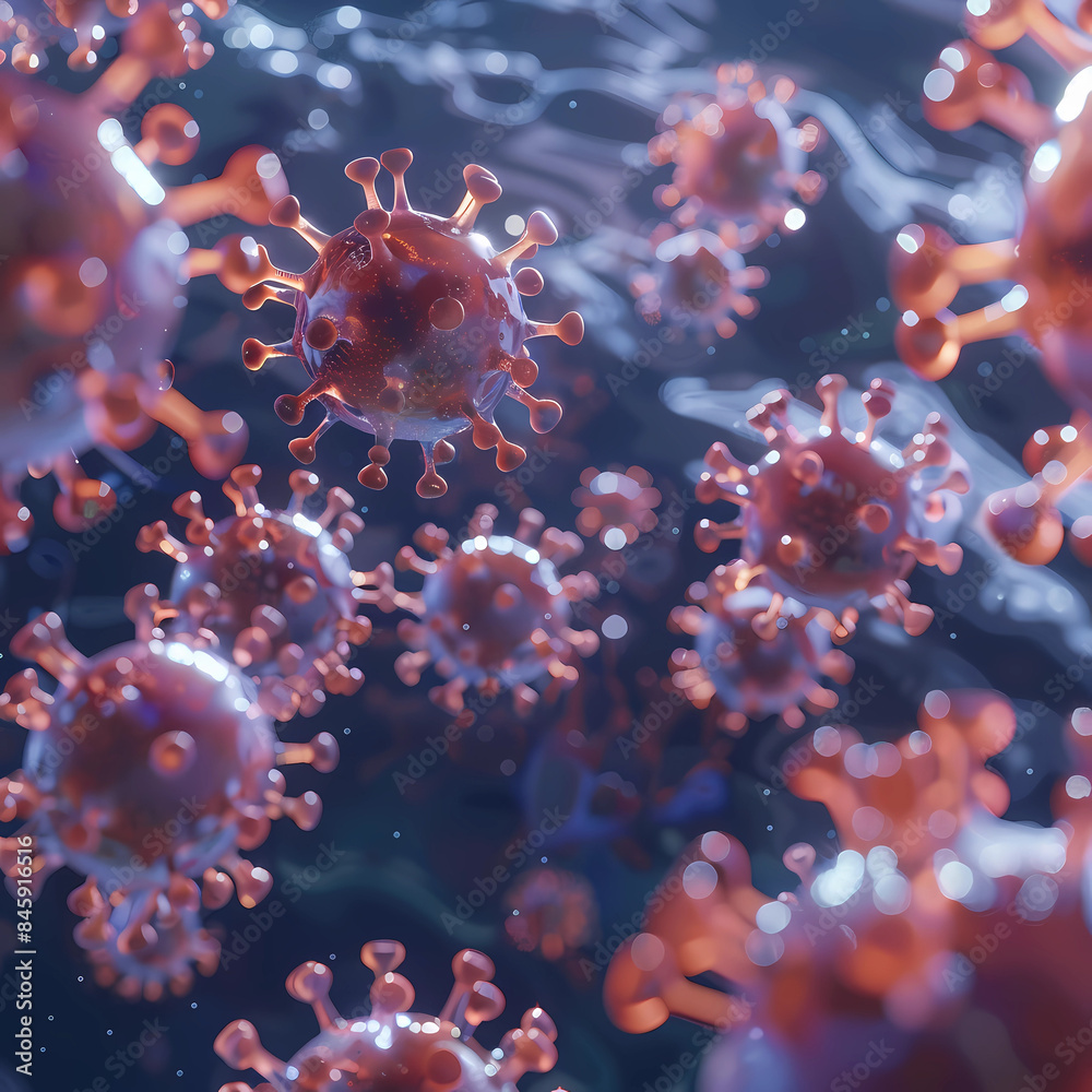 Fototapeta premium Viruses travel throughout the human body. concept of developing natural immunity