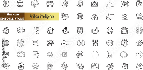 Artificial intelligence and machine learning icon set. Vector graphic illustration