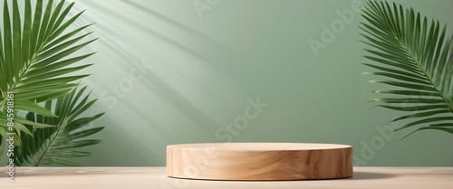 wood podium for display product. Background for cosmetic product branding, identity and packaging inspiration © ezra