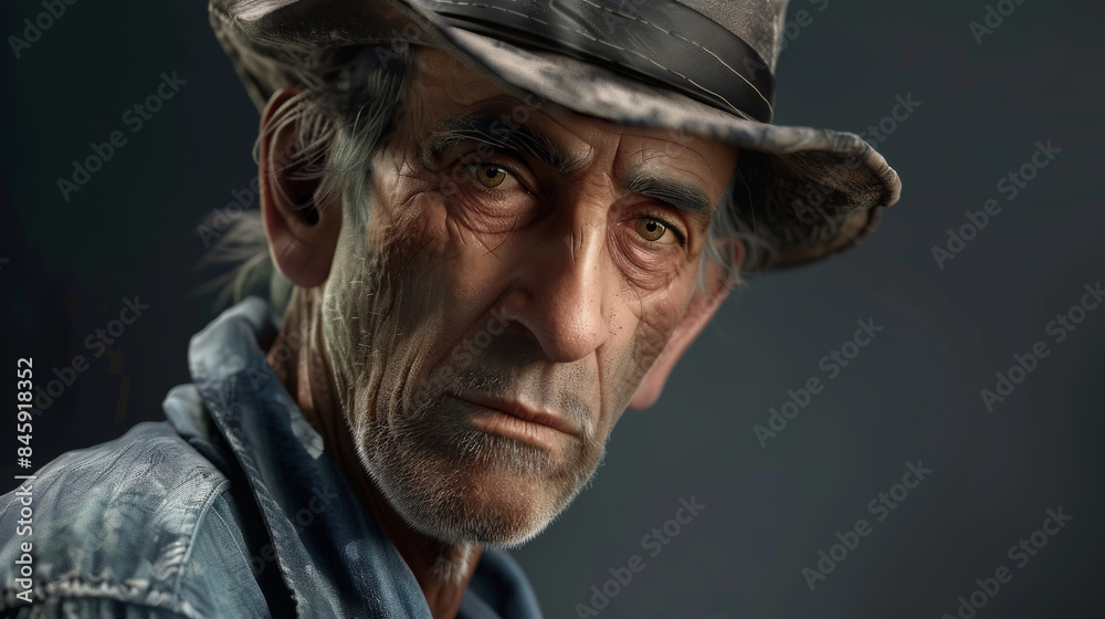 A man with a hat and beard is looking at the camera A man with a hat and beard is looking at the camera