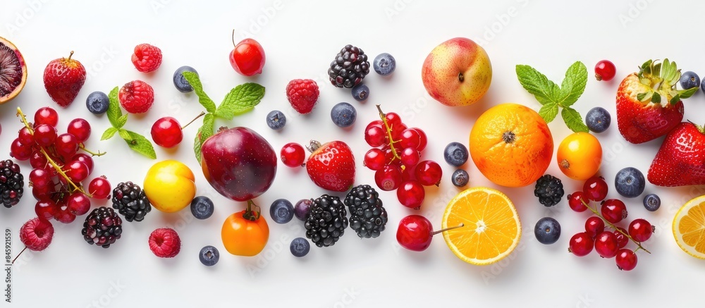 Assortment of diverse fruits and berries on a white background Assortment of diverse fruits and berries on a white background