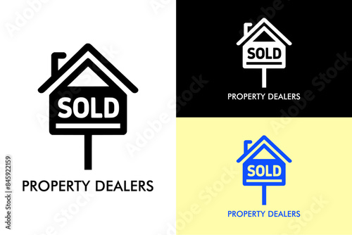 sold sign house vector property dealers logo property investment home rental buy sell