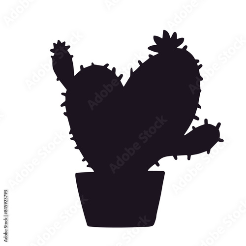 Silhouette of a cactus flower in a pot.Vector graphics.