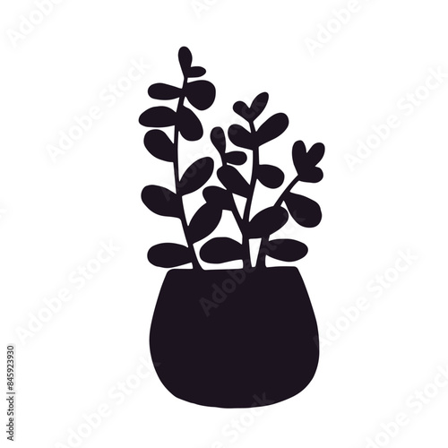 Silhouette of a houseplant in a flower pot, vase.Vector graphics.