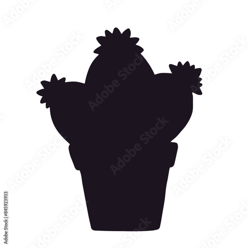 Silhouette of a cactus flower in a pot.Vector graphics.