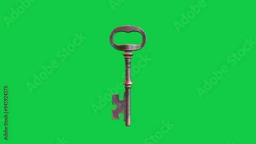 gold old key spin animated 360 green background 