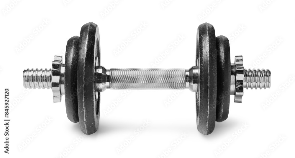 Metal dumbbell isolated on white. Sports equipment Metal dumbbell isolated on white. Sports equipment