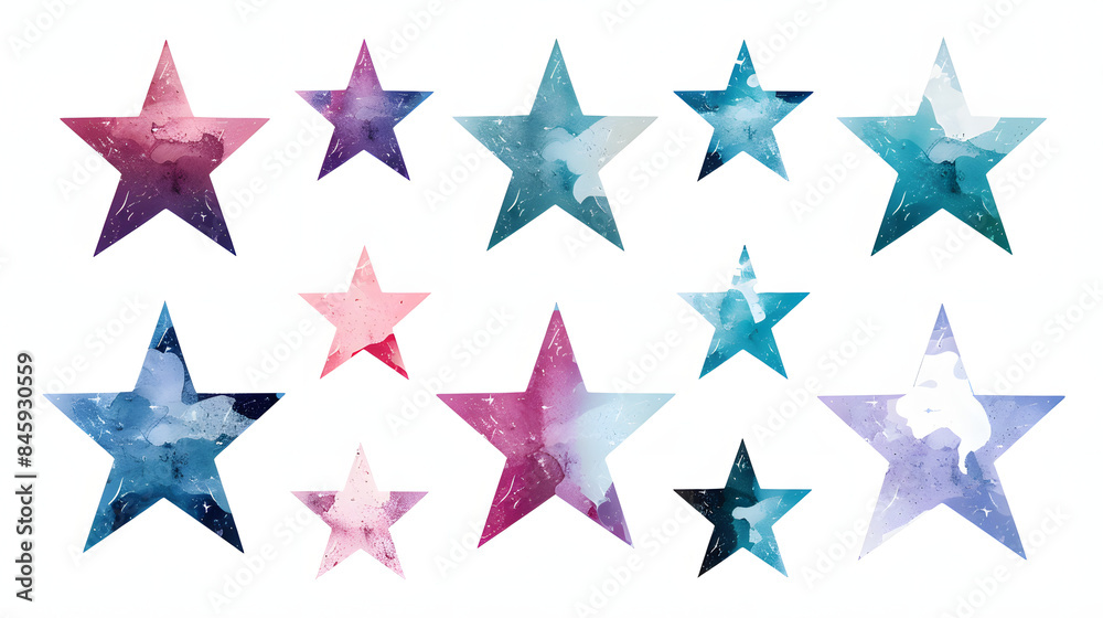 Set of watercolor pictures of various stars. Generative AI Set of watercolor pictures of various stars. Generative AI