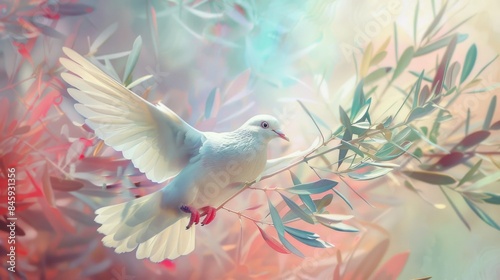 A white bird in flight alongside a tree, capturing a moment of serenity and natural beauty