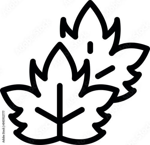 Simple illustration of two overlapping maple leaves with jagged edges, bringing to mind the autumn season