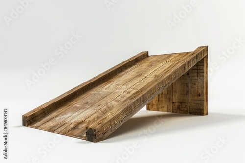 A simple wooden ramp on a clean white background