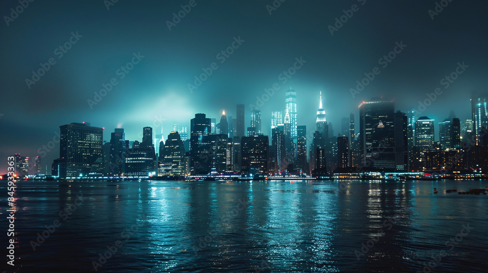 Naklejka premium Futuristic City Skyline at Night