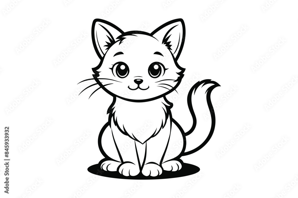 Obraz premium black and white cat free vector line art silhouette illustration, white background