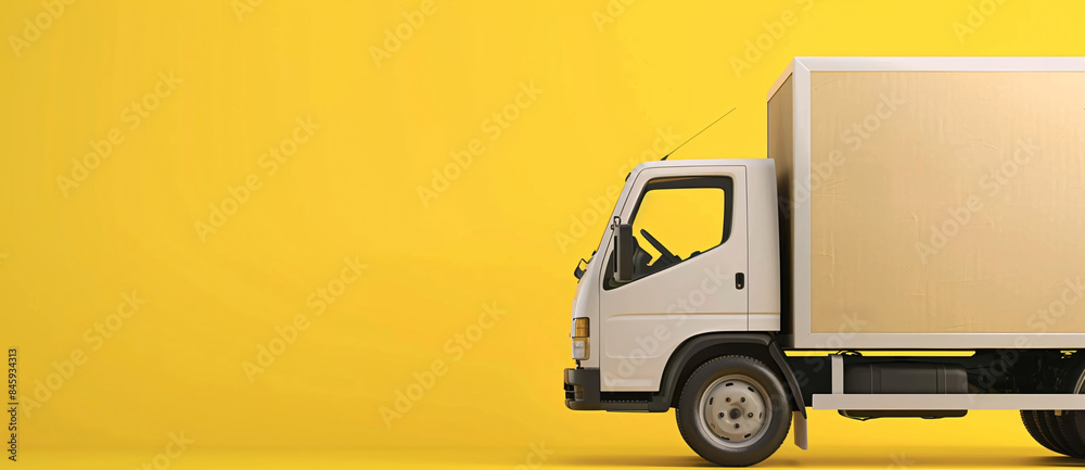 White Delivery Truck on Yellow Background White Delivery Truck on Yellow Background