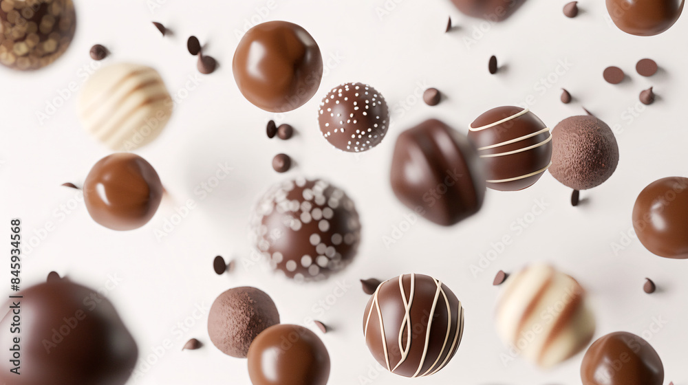 Assorted Chocolate Truffles Levitating Against White Assorted Chocolate Truffles Levitating Against White